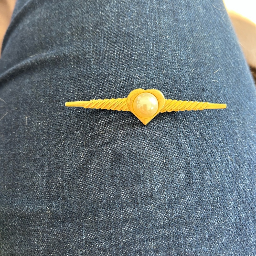 4/$100 Gold Heart Bar Brooch with Pearl Accent - Women Jewelry